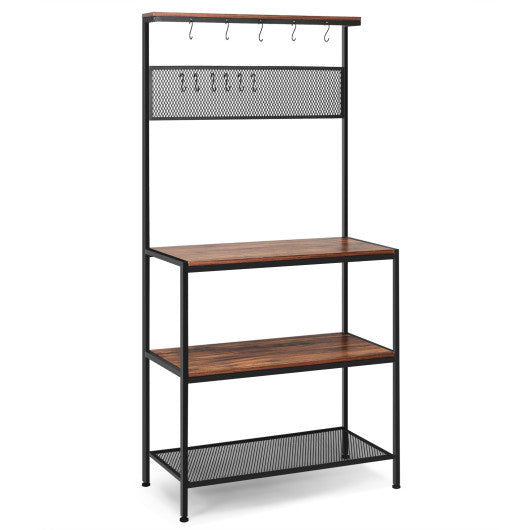 4-Tier Kitchen Rack Stand with Hooks and Mesh Panel Online Hot Sale