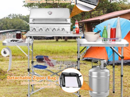 Foldable Outdoor BBQ Portable Grilling Table With Windscreen Bag Supply