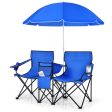 Portable Folding Picnic Double Chair with Umbrella-Blue Cheap