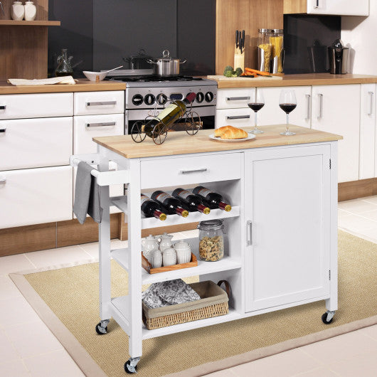 Kitchen Island Cart Rolling Serving Cart Wood Trolley-White For Cheap