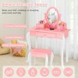 Kids Vanity Princess Makeup Dressing Table Stool Set with Mirror and Drawer-Pink Discount