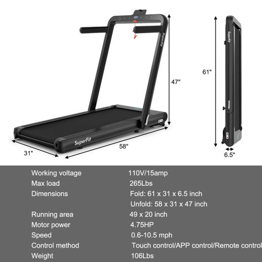 4.75HP 2 In 1 Folding Treadmill with Remote APP Control-Black Online now