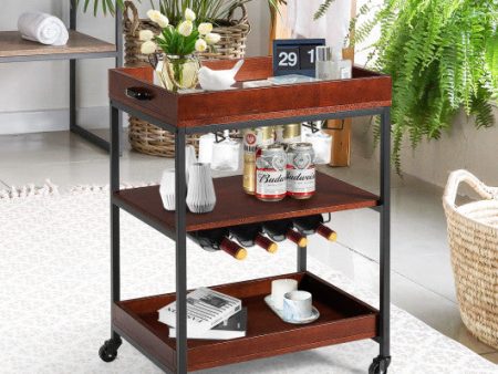 3 Tiers Kitchen Island Serving Bar Cart with Glasses Holder and Wine Bottle Rack Discount