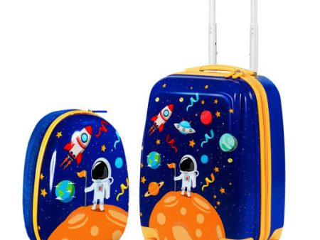 2PC Kids Luggage Set Rolling Suitcase & Backpack-Navy Online Sale