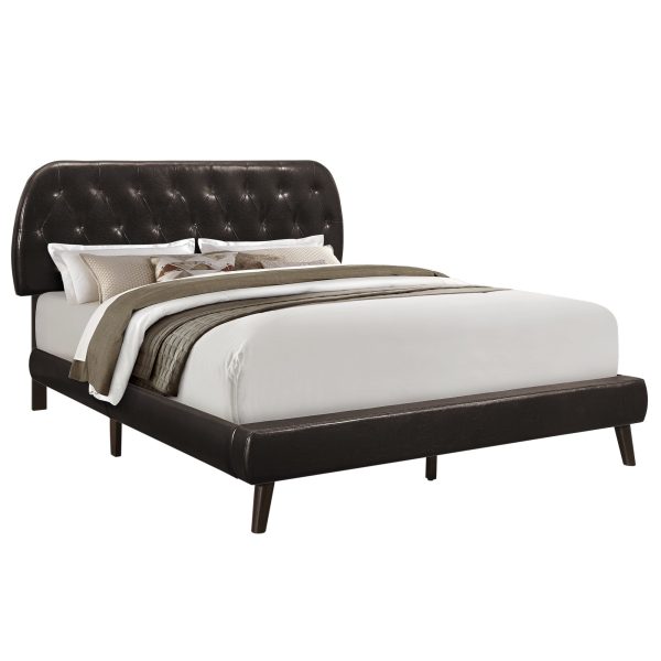 Brown Queen Tufted Upholstered Faux Leather Bed Frame Online Hot Sale