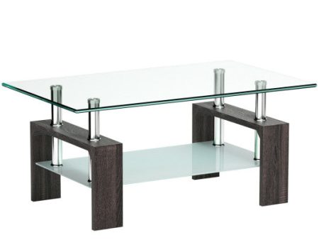 Rectangular Tempered Glass Coffee Table with Shelf-Black Cheap