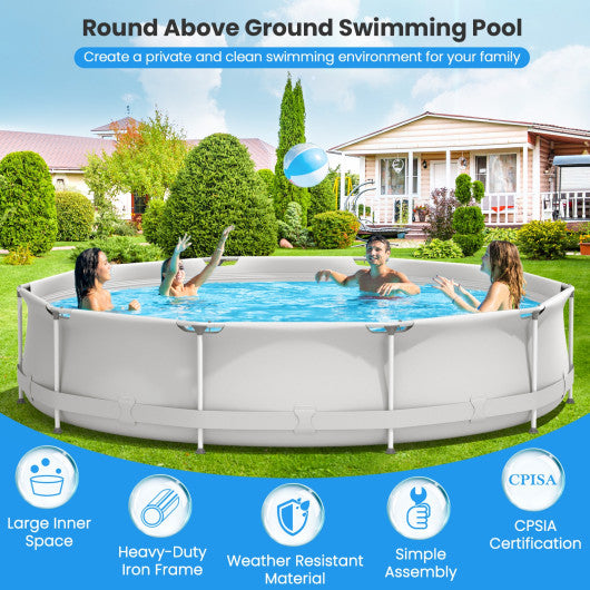 Round Above Ground Swimming Pool With Pool Cover-Gray Cheap