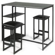 3 pcs Dining Set with Faux Marble Top Table and 2 Stools-Black Online now