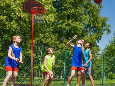 Adjustable Basketball Hoop System Stand Portable with 2 Wheels Fillable Base-Black & Red Online Hot Sale