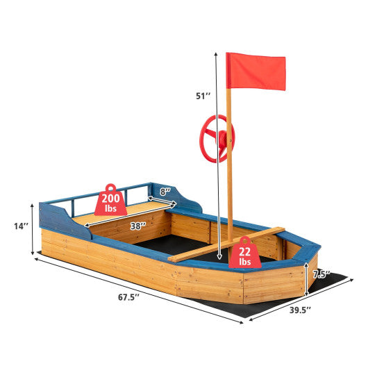 Kids  Pirate Boat Sandbox with Flag and Rudder Supply