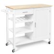 Kitchen Island Cart Rolling Serving Cart Wood Trolley-White For Cheap