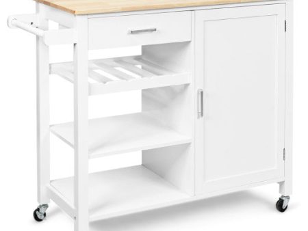 Kitchen Island Cart Rolling Serving Cart Wood Trolley-White For Cheap