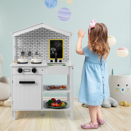 Kids Wooden Kitchen Play Set with Storage Shelves and Accessories-White Supply