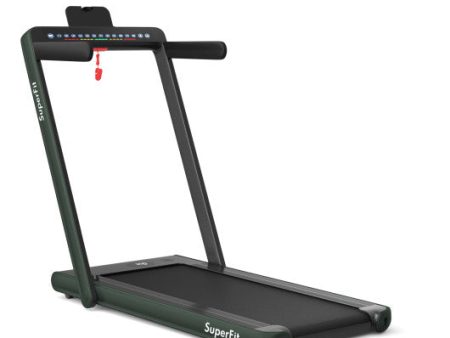 2-in-1 Electric Motorized Health and Fitness Folding Treadmill with Dual Display and Speaker-Green on Sale