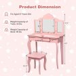 Kids Makeup Dressing Mirror Vanity Table Stool Set-Pink Supply