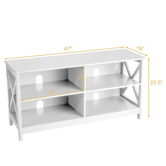 Wooden TV Stand Entertainment for TVs up to 55 Inch with X-Shaped Frame-White For Discount