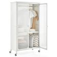 Rolling Storage Armoire Closet with Hanging Rod and Adjustable Shelf-White Fashion