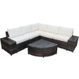 6 Piece Wicker Patio Sectional Sofa Set with Tempered Glass Coffee Table-White on Sale