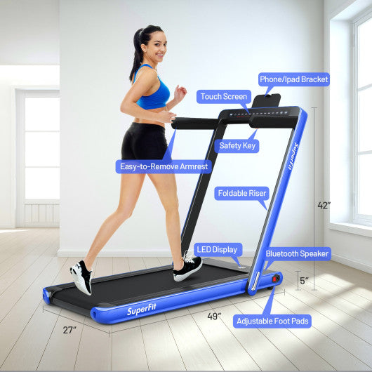 2-in-1 Electric Motorized Health and Fitness Folding Treadmill with Dual Display-Blue Hot on Sale