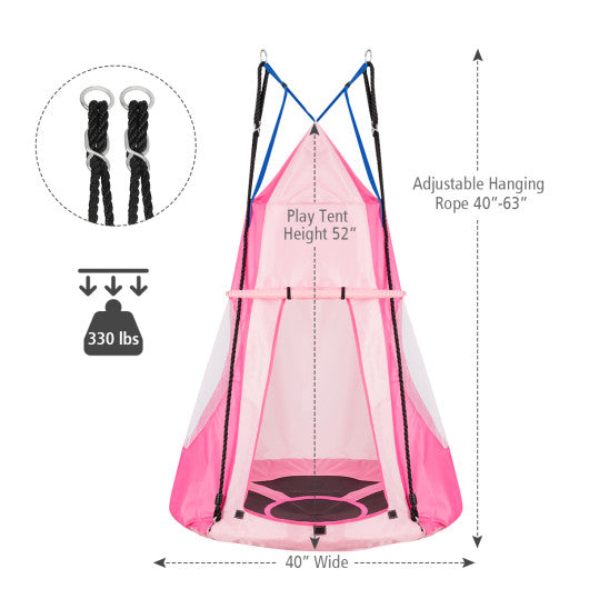 2-in-1 40 Inch Kids Hanging Chair Detachable Swing Tent Set-Pink For Cheap