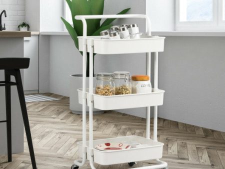 3-Tier Utility Cart Storage Rolling Cart with Casters-White Discount