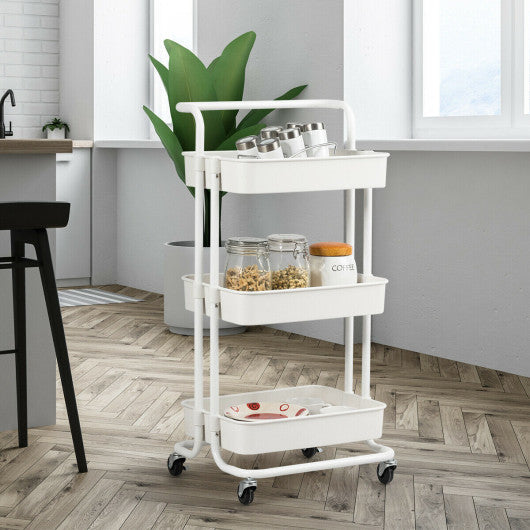 3-Tier Utility Cart Storage Rolling Cart with Casters-White Discount