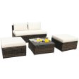 5 Pieces Patio Rattan Furniture Set with Cushioned Armless Sofa-White Discount