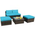 5 Pieces Patio Rattan Furniture Set with Cushioned Armless Sofa-Turquoise Discount