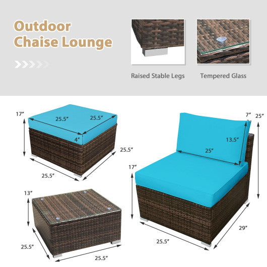 5 Pieces Patio Rattan Furniture Set with Cushioned Armless Sofa-Turquoise Discount