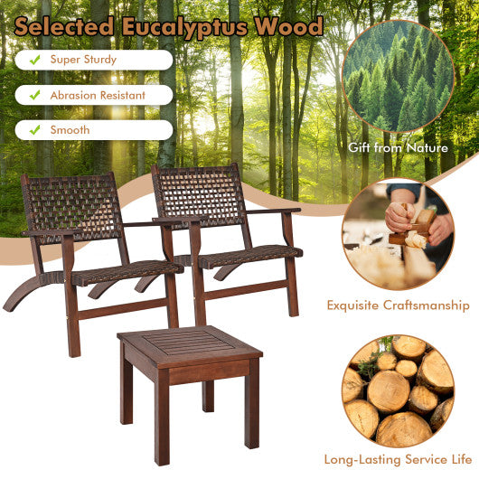 3 Pieces Outdoor Wooden Patio Rattan Furniture Set Online