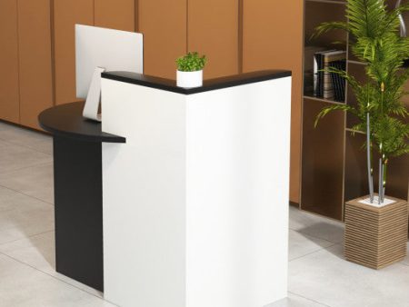 Front Reception Office Desk with Open Shelf and Lockable Drawer-Black & White Online Sale