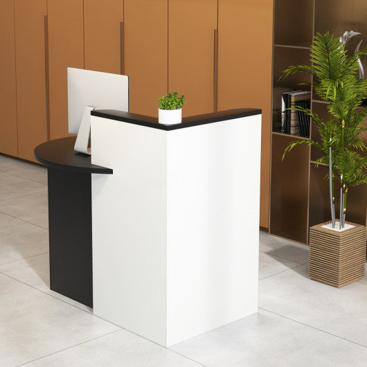 Front Reception Office Desk with Open Shelf and Lockable Drawer-Black & White Online Sale