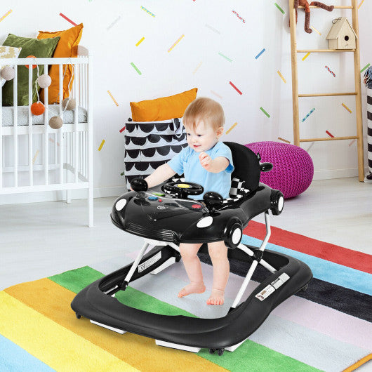 2-in-1 Foldable Baby Walker with Music Player and Lights-Black For Sale