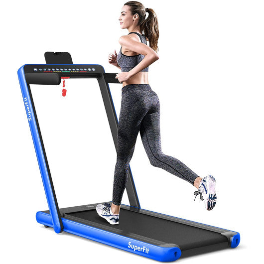 2-in-1 Electric Motorized Health and Fitness Folding Treadmill with Dual Display-Blue Hot on Sale