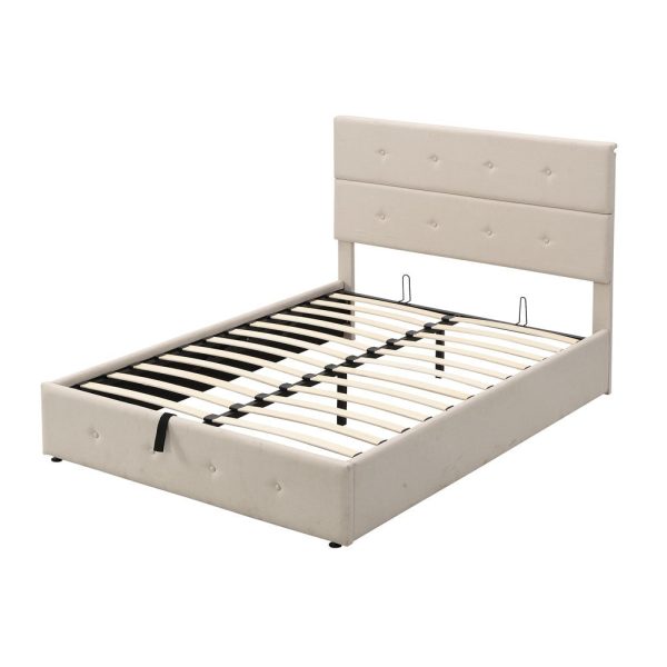 Beige Iron And Tufted Linen Blend Full Adjustable Bed Frame For Cheap