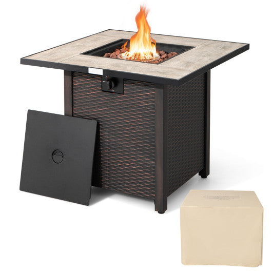 30 Inch Square Propane Gas Fire Pit Table Ceramic Tabletop Sale