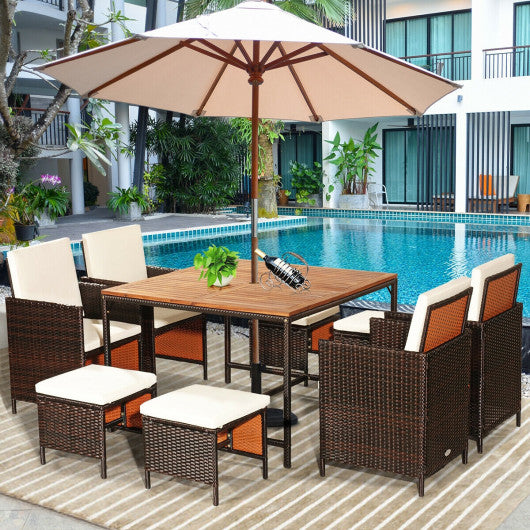 9 Pieces Patio Rattan Dining Cushioned Chairs Set-White Supply