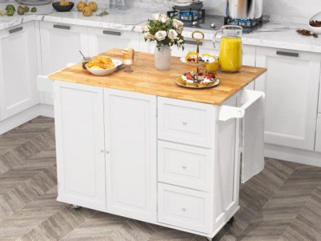 Kitchen Island Trolley Cart Wood with Drop-Leaf Tabletop and Storage Cabinet-White Fashion