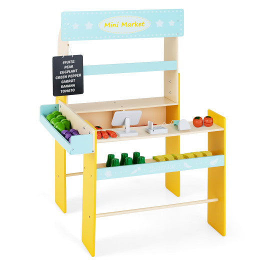 Kid s Pretend Play Grocery Store with Cash Register and Blackboard-Blue Online Sale