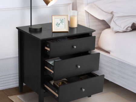 Nightstand Beside End Side Table Organizer with 3 Drawers-Black Cheap