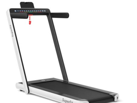 2-in-1 Electric Motorized Health and Fitness Folding Treadmill with Dual Display and Speaker-White Online