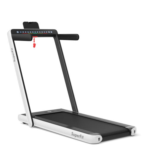 2-in-1 Electric Motorized Health and Fitness Folding Treadmill with Dual Display and Speaker-White Online