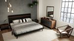 Modern Grey Fabric & Walnut Queen Bed Online