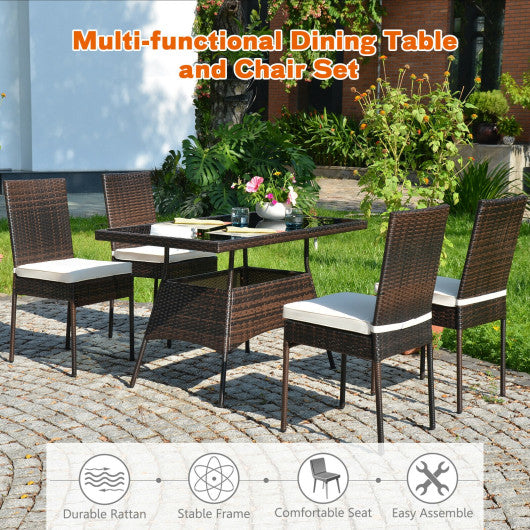 5 Pieces Rattan Dining Set Glass Table High Back Chair Online Sale