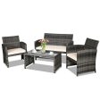 4 Pcs Patio Rattan Furniture Set Top Sofa With Glass Table-White Sale