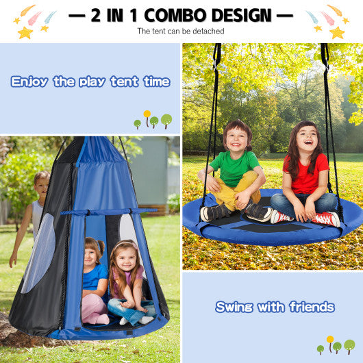 2-in-1 40 Inch Kids Hanging Chair Detachable Swing Tent Set-Blue Sale