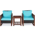 3 Pieces Acacia Wood Patio Furniture Set with Coffee Table-Turquoise Online Hot Sale