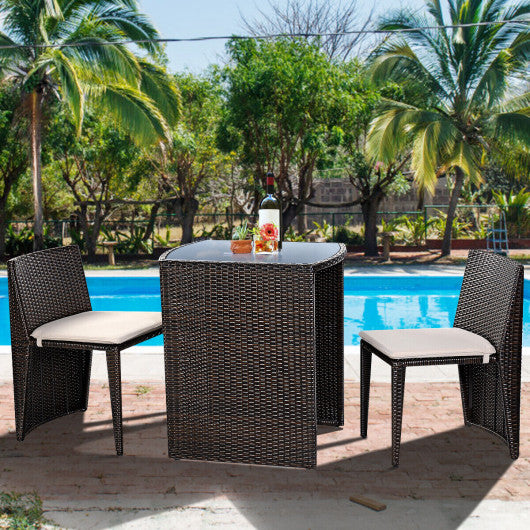 3 Pieces Cushioned Wicker Patio Bistro Set with No Assembly Needed Online Sale