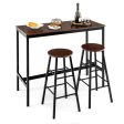 3 Piece Pub Table and Stools Kitchen Dining Set-Brown Online