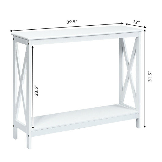 2-Tier Console X-Design Sofa Side Accent Table-White on Sale